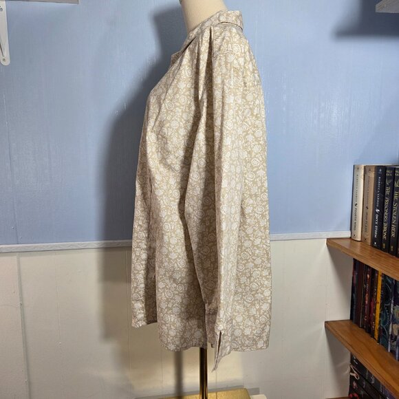 Croft & Barrow 3X Beige White Floral Semi Fitted Button Up Longsleeve Blouse - Picture 7 of 10